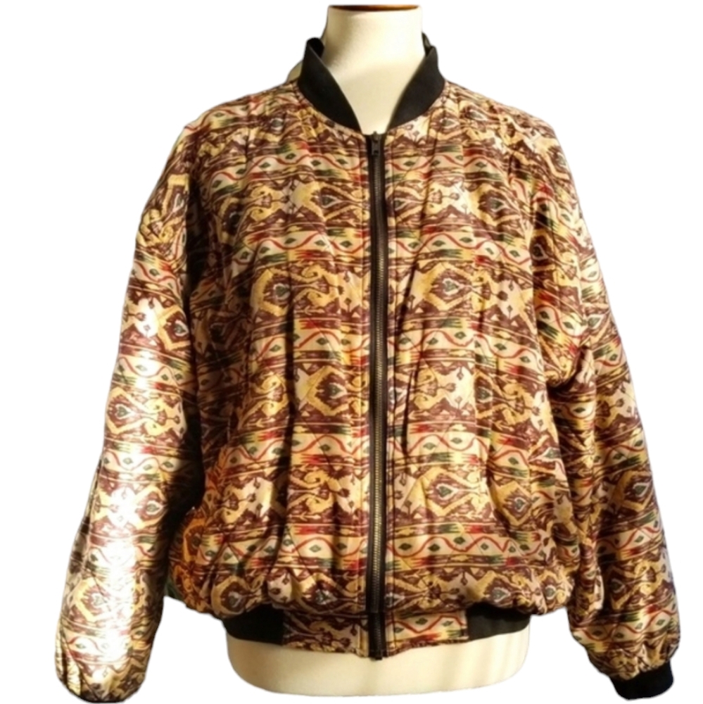 Vintage 80s Silk Geo Print Bomber